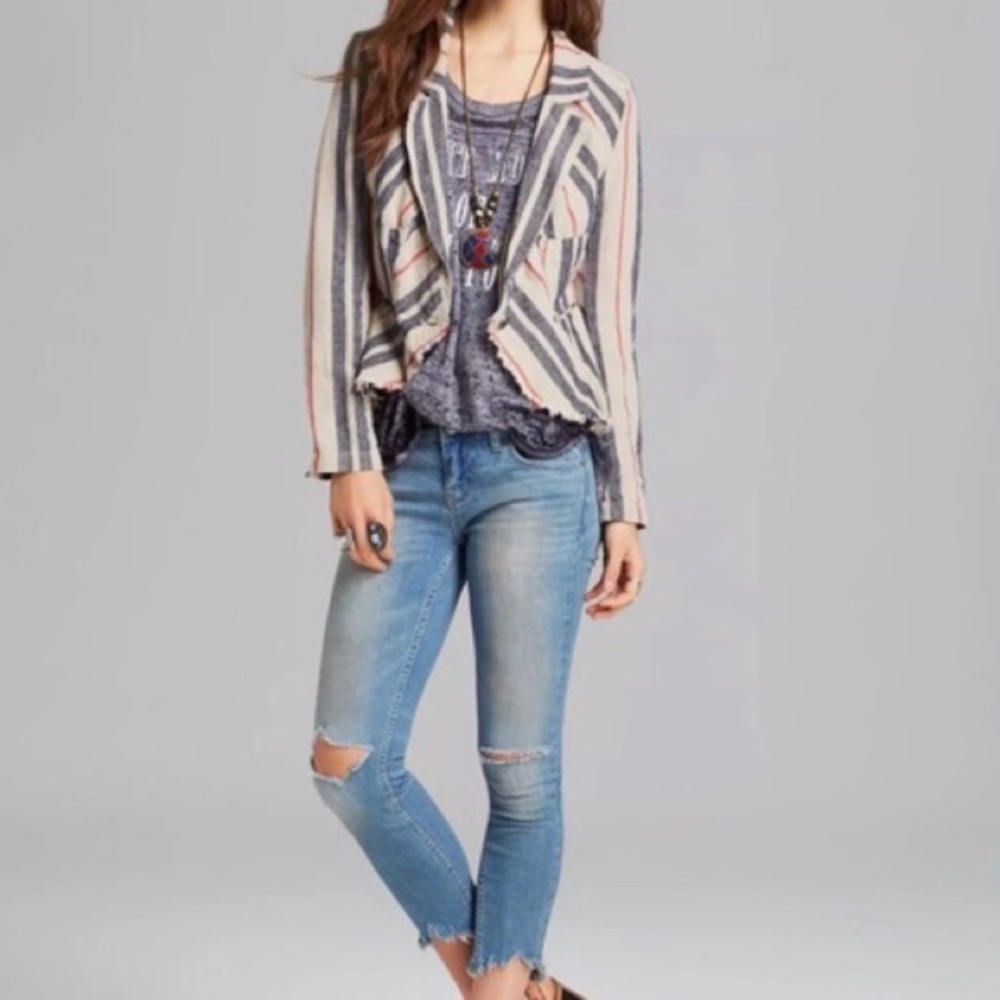 Free People Striped Linen Jacket